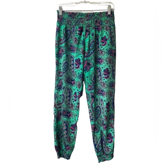 Aerie Lounge Pajama Pants Small Satin Boho Elastic Waist Printed Colorful Hippie - Picture 3 of 9
